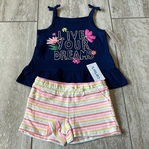 Pair of carter’s 2t/2A blue spaghetti strap,sleeveless,colorfulstripeshort girl